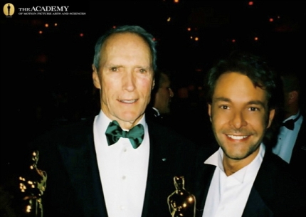David Giammarco and Clint Eastwood celebrating the Best Director and Best Picture Oscars at the Academy Awards® 