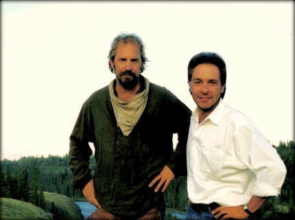 Kevin Costner and David Giammarco during filming of 
