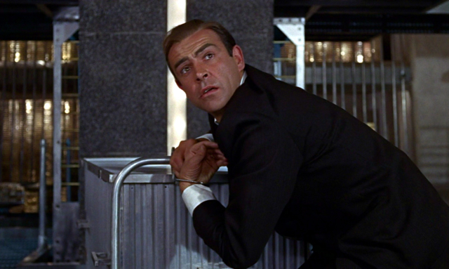 Sean Connery during filming of the Fort Knox climax of GOLDFINGER, 1964